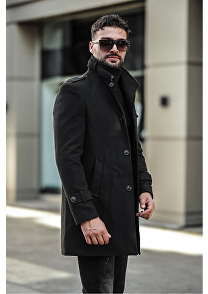 Uzun Kaşe Kaban Dar Kesim Kışlık Erkekler İçin %100 Polyester %20 Pamuk