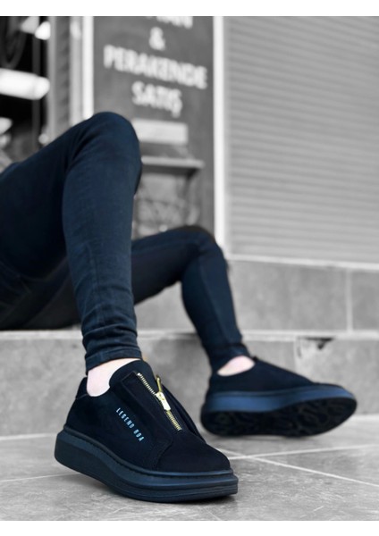 BA0310 Boa Kalın Süet Yüksek Taban Fermuarlı Siyah Siyah Erkek Ayakkabı fırsatları