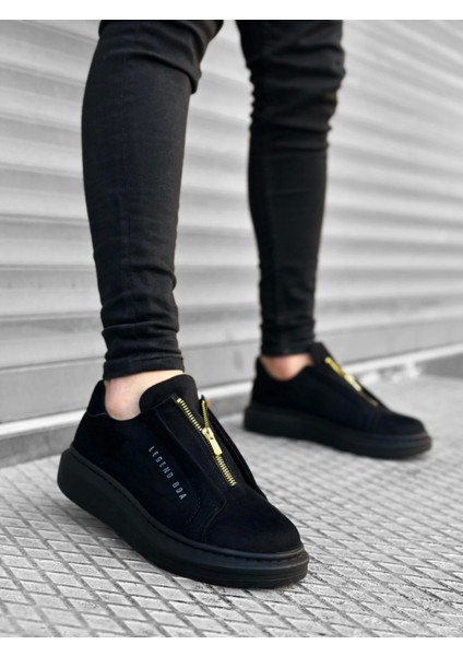 BA0310 Boa Kalın Süet Yüksek Taban Fermuarlı Siyah Siyah Erkek Ayakkabı indirimleri