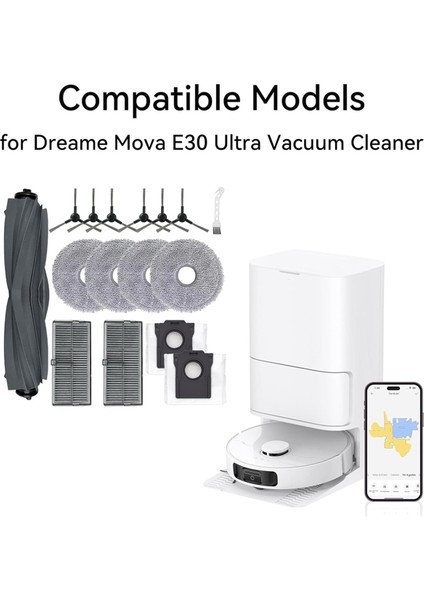 Dreame Mova E30 Ultra Robot Vakum Süpürücü Ana Yan Fırça Hepa Filtre Mop Bez Tuz Torbaları Için Yedek Parçalar (Yurt Dışından) modelleri