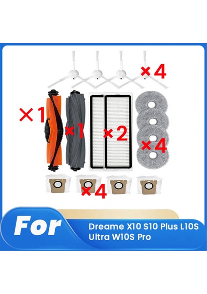 Dream Için 16 Pcs X10 S10 Plus L10S Ultra W10S Pro Vakum Süpürge Aksesuarları Kit Ana Yan Fırça Filtre Paspası (Yurt Dışından)