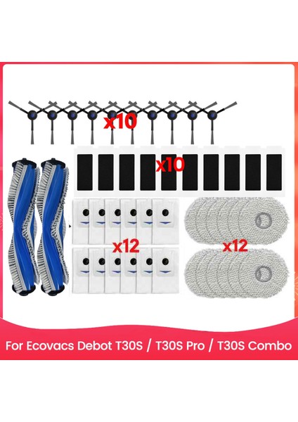 46PCS Fırça Toz Torbası Filtre ve Paspas Bezi Ecovacs Için Set Debot T30S T30SPRO T30SCOMBO Vakum Süpürge Yedek Parçaları (Yurt Dışından)