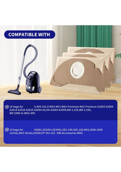 Karcher Wd2, Yeniden Kullanılabilir Torbalar Için 20 Adet Elektrikli Temizleyici Torbalar, Karcher Wd2 Wd 2.200 WD2250 A2004 A2054,6.904-322.0 (Yurt Dışından) fırsatları