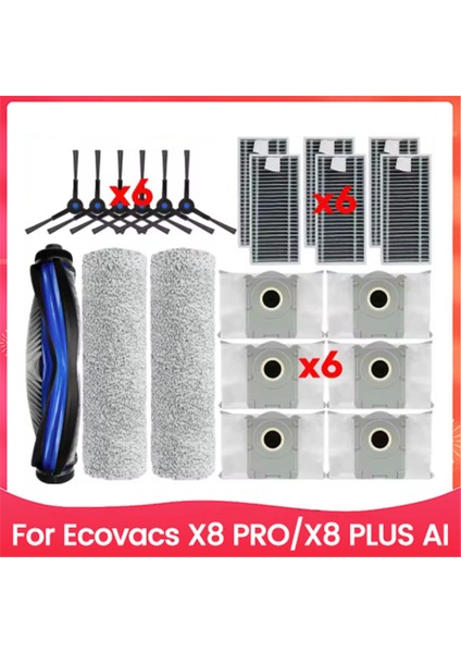 21PCS Roller Yan Fırça Hepa Filtre Toz Torbası Ecovacs X8 Pro X8 Artı Aı Vakum Süpürge Yedek Parçaları (Yurt Dışından)