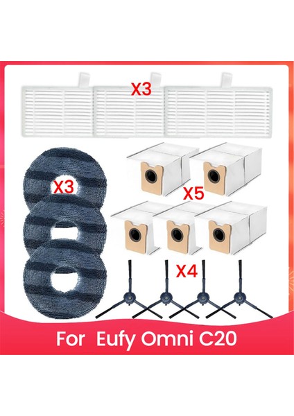 Eufy Omni C20 Için Robot Vakum Temizleyici Yan Fırça Hepa Filtre Mop Bez Toz Torbaları Yedek Parçalar (Yurt Dışından)