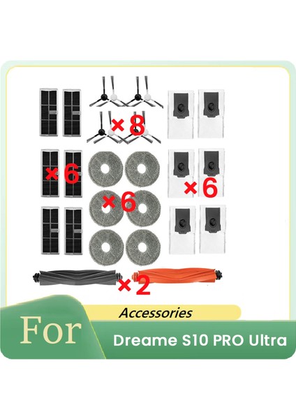 28 Pcs Dream S10 Pro Ultrai Süpürme Robot Aksesuarları Ana Yan Fırça Toz Çanta Mop Temizleyici Parçalar Değiştirme (Yurt Dışından)