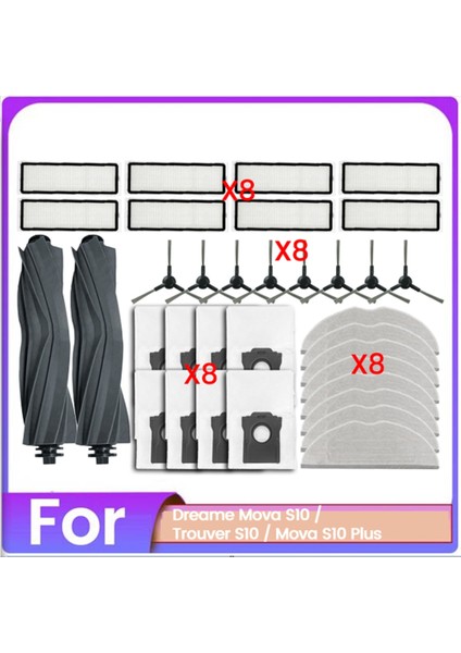 34PCS Fırça Toz Torbası Filtresi Paspas Bezi Dreame Mova S10 Troiver S10 Mova S10 Artı Vakum Yedek Parçaları (Yurt Dışından)