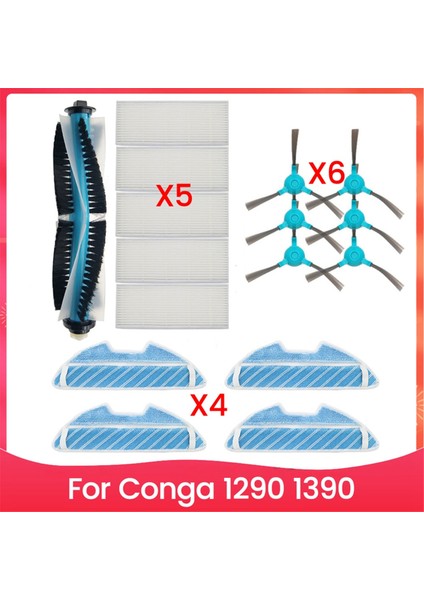 Conga 1290 1390 Robot Vakum Süpürge Ana Silindir Yan Fırçası Hepa Hava Filtresi Mop Bezi Yedek Yedek Parçalar (Yurt Dışından)