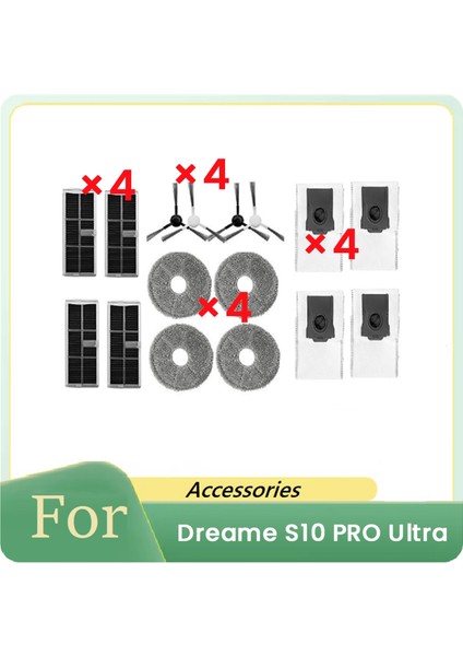 Dreame S10 Pro Ultrai Süpüren Robot Aksesuarları Ana Yan Fırça Toz Torbası Mop Temizleyici Parçalar Değiştirme (Yurt Dışından)