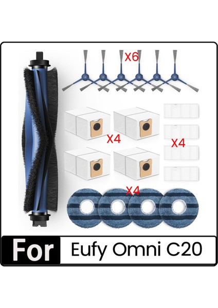 19PCS Ana Fırça Yan Fırça Hepa Filtre Toz Torbası Paspas Bezi Eufy Omni C20 Robot Vakum Süpürge Aksesuarları (Yurt Dışından)
