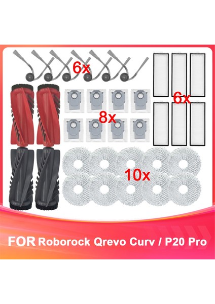 Roborock Qrevo CURVE/P20 Pro Vakum Süpürge, Ana Fırça, Yan Fırça, Filtre, Mop, Toz Çantası Için Yedek Aksesuar Kiti (Yurt Dışından)