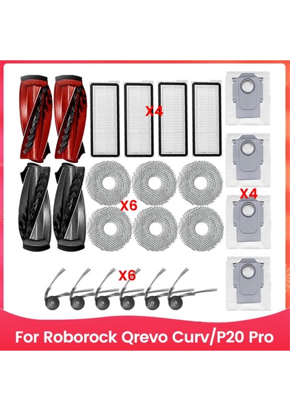 Roborock Qrevo CURV/P20 Pro Aksesuarları Için Ana Yan Fırça Hepa Filtre Paspas Pedleri Toz Torbaları Aksesuarlar Yedek Kitler (Yurt Dışından)