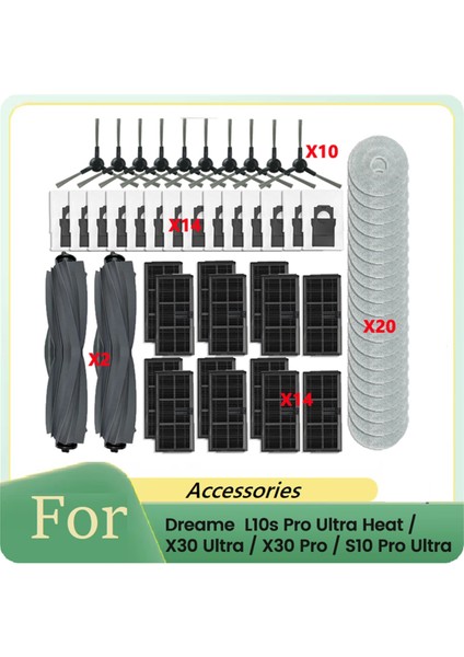 60PCS Roller Yan Fırça Filtresi Dream L10S Pro Ultra ISI/X30 ULTRA/X30 PRO/S10 Pro Ultra Vakum Parçaları Için (Yurt Dışından)