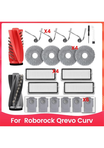 Roborock Qrevo Curv Için Robot Vakum Süpürge Yedek Parçalar Ana Yan Fırça Hepa Filtre Mop Bez Tuz Torbaları (Yurt Dışından)
