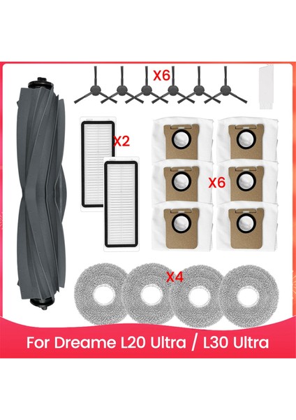 Dream L20 Ultra / L30 Ultra Robot Vakum Temizleyici Aksesuarları Kit Ana Yan Fırça Hepa Filtre Mop Bez Toz Torbaları (Yurt Dışından)