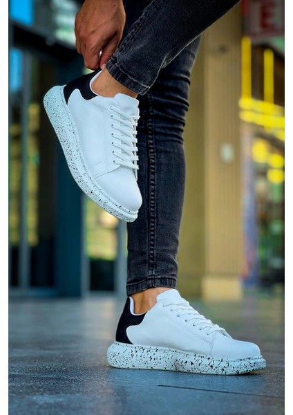 KB-X500 Kuback Beyaz Siyah Yüksek Taban Bağcıklı Günlük Erkek Ayakkabı