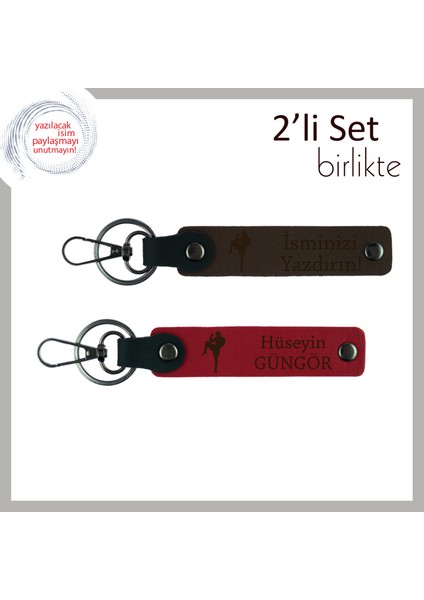 Erkek Arkadaşa Dövüş Temalı Minimalist Armağan, Yazı Eklenebilir Anahtarlık Takım, K Kahve-Kırmızı