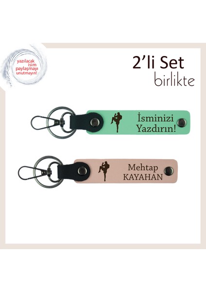 Savunma Sanatları Figürlü Deri Anahtarlık, Erkek Tarzına Hitap Eden Hediyelik, Açık Yeşil-Yavru Ağzı