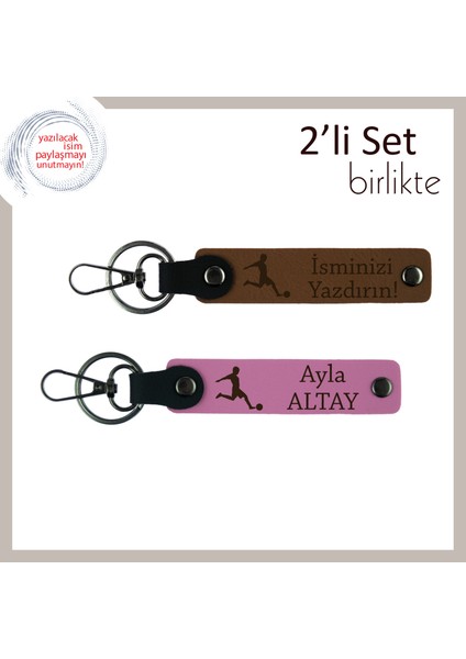 Futbol Figürlü Mezuniyet Hediyesi, Erkek Kardeşe Isim Yazı Eklenebilir Anahtarlık, Açık Kahve-Pembe