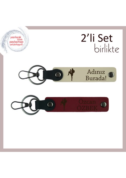 Kickboks Temalı Motivasyon Hediyesi, Erkek Sevgiliye Isim Yazılabilir Anahtarlık, Sütlü Kahve-Bordo