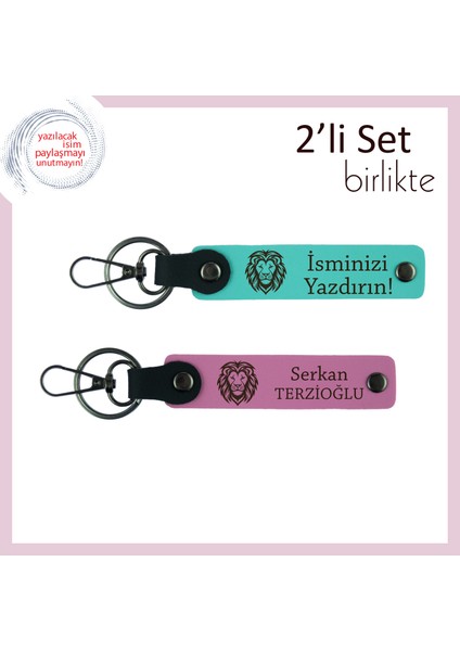 Aslan Temalı Güçlü Tarz Vurgulu Anahtarlık, Erkek Tarzına Hitap Eden Set, Turkuaz-Pembe