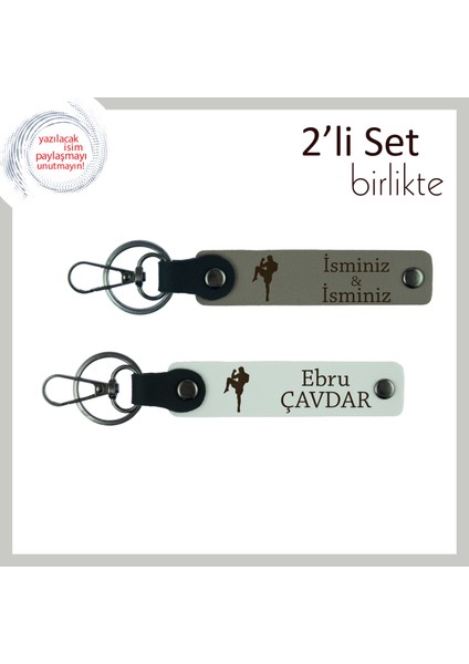 Erkek Sevgiliye Cesaret Temalı Hediye, Boks Motifli Yazılabilir Anahtarlık Takımı, Kül Gri-Beyaz