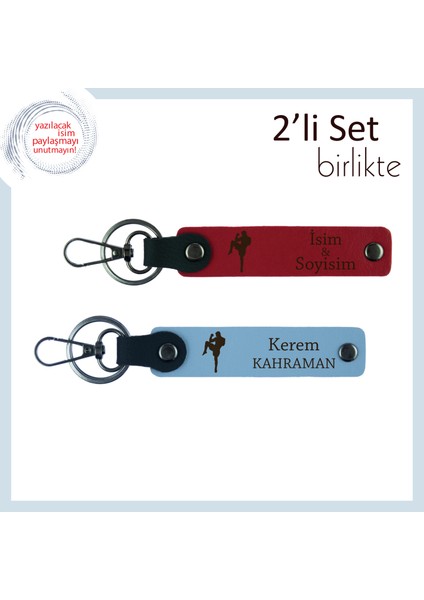 Erkek Sevgiliye Kalıcı Güç Simgesi Hediye, Boks Motifli Yazılabilir Anahtarlıklar, Kırmızı-Gök Mavi