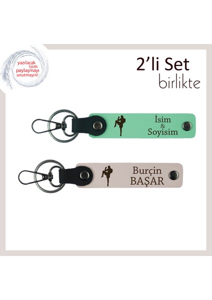 Erkek Sporcuya Dövüş Temalı Şık Anahtarlık, Kişisel Yazı Eklenebilir Hediye, Açık Yeşil-Pudra