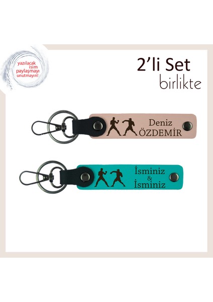 Kung Fu Stiline Özel, Refleks Temalı, Kişisel Isimli Deri Anahtarlık, Yavru Ağzı-Koyu Turkuaz