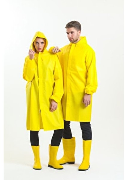 Kadın Yağmurluk Sarı Yüksek Performanslı Su ve Rüzgar Geçirmez PVC Kumaş
