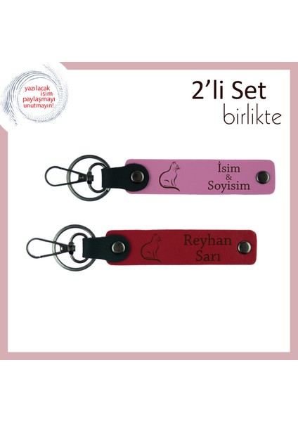 Kedili Evlerin Vazgeçilmezi, Tatlı Motifli, Kişisel Anahtarlık Hediyesi, Pembe-Kırmızı