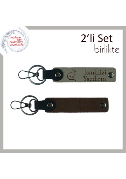 Pati Izini Kalbinde Taşıyanlara, Kedili, Kişisel Yazılı Anahtarlık Hediyesi, Kül Gri-Koyu Kahve