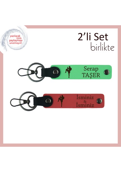 Erkek Sporcuya Dövüş Temalı Şık Armağan, Yazı Eklenebilir Anahtarlık Tasarım, Fıstık Yeşil-Nar Çiçek