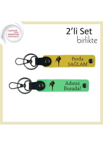 Boks Figürlü Erkek Tarzına Hitap Eden Tasarım, Kalıcı Kişisel Deri Anahtarlık, Sarı-Fıstık Yeşil