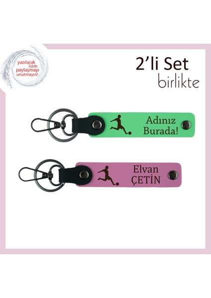 Futbol Temalı Erkek Çocuğa Sevimli Hediye, Isme Yazılabilir Anahtarlık Takım, Fıstık Yeşil-Pembe