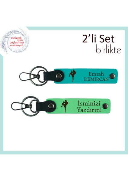 Kickboksla Ilgilenenlere Hediye, Erkek Tarzına Uygun Yazı Eklenebilir Anahtarlık, K Turkuaz-F Yeşil