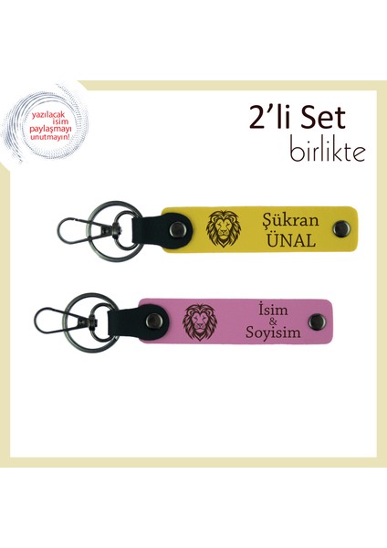 Kaplan Deseniyle Anlamlı Hediye, Erkek Tarzını Temsil Eden 2’li Deri Anahtarlık, Sarı-Pembe