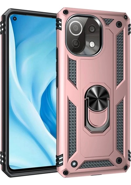 Xiaomi Mi 11 Lite Kılıf Sofya Yüzüklü Silikon Kapak - ROSE-(5796)