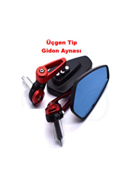 Motosiklet Gidon Ayna Seti Kırmızı Tüm Motorlara Uyumlu (Mavi Cam) Kırmızı