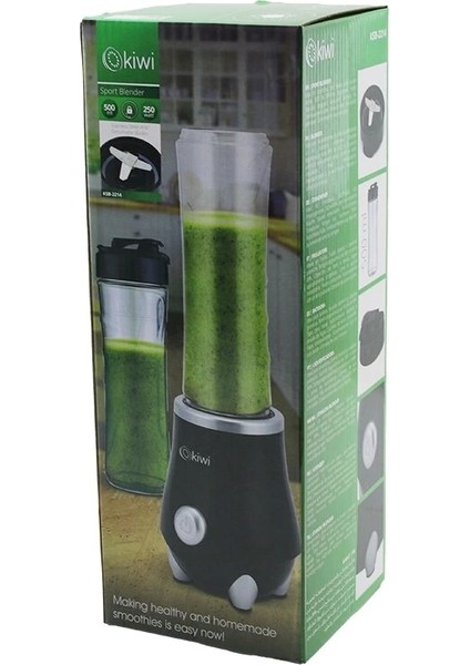 Kiwi KSB-2214 Standlı Blender 250W 500MLPASLANMAZ Çelik Bıçak 2in1 Şişe=blender Hazne- Matara=taşıma Kulplu