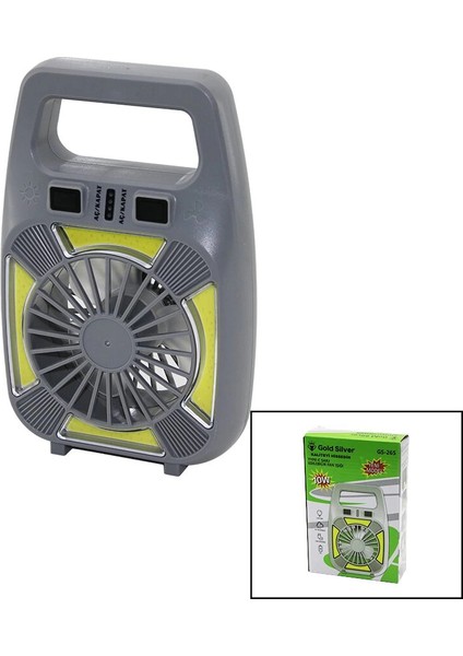 2in1=mini Fan - Fener USB Şarj 2 Kademe Hız Lamba=4 Fonksiyon - 10W Su Geçirmez Taşıma Kulp Mini Vantilatör GS-265