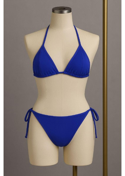 Kadın Mavi Yandan ve Boyundan Bağlamalı Bikini Mayo Takımı fiyatları