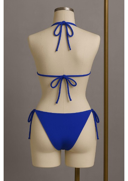 Kadın Mavi Yandan ve Boyundan Bağlamalı Bikini Mayo Takımı modelleri