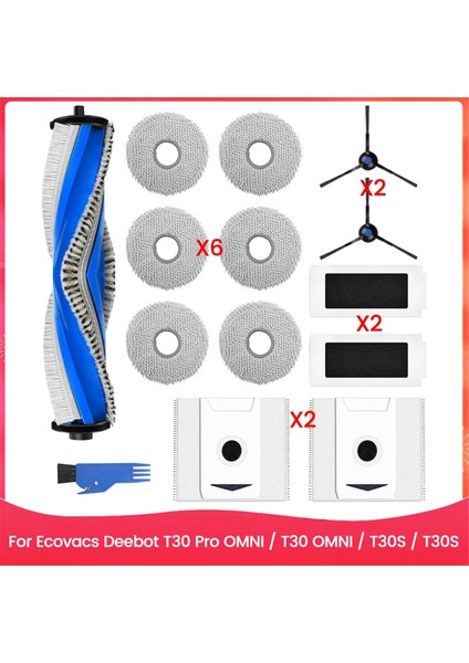 Ecovacs Deebot T30 Pro Omnı / T30 Omnı / T30S / T30S Kombo Ana Yan Fırça Hepa Filtreleri Paspas Torbaları Için Aksesuar Seti (Yurt Dışından)