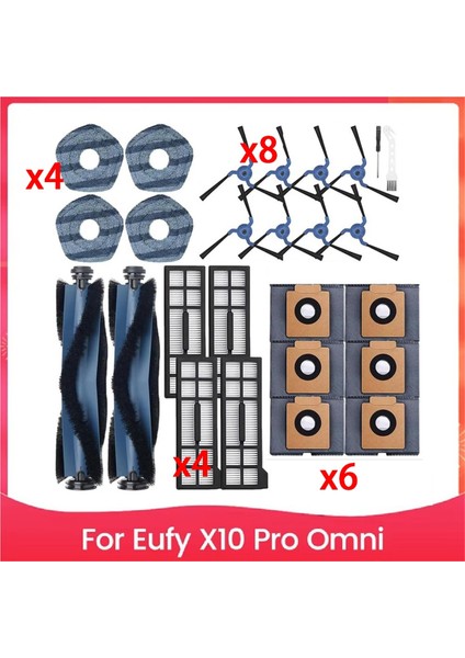 Eufy X10 Pro Omni Için: 2 Ana Fırça, 4 Paspas Pedi, 8 Yan Fırça, 4 Hepa Filtre, 6 Yedek Toz Torbası. (Yurt Dışından)