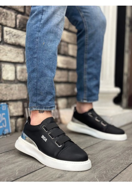 BA0329 3 Bant Siyah Gümüş Detaylı Kalın Taban Casual Erkek Ayakkabı modelleri