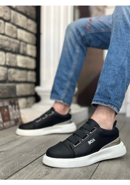 BA0329 3 Bant Siyah Gümüş Detaylı Kalın Taban Casual Erkek Ayakkabı fırsatları
