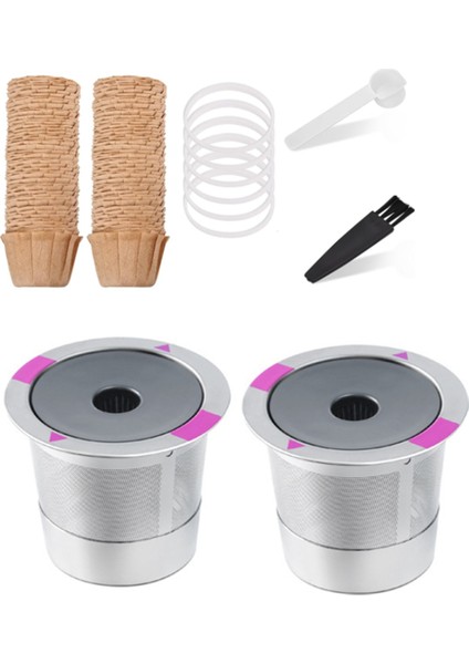 Yeniden Kullanılabilir K Bardakları, 1.0 Kahve Makinesi Için 2 Paslanmaz Çelik Kahve Kapsülü, 6 Silikon Halka ve Kağıt Filtreler (Yurt Dışından)