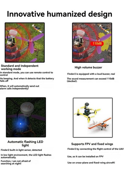 Fpv Drone Buzzer Tracker 110DB Dahili 80MAH Pil 4.5-8.5V Fpv Drone Sabit Kanatlar Için Kayıp Önleyici Cihaz (Yurt Dışından) modelleri