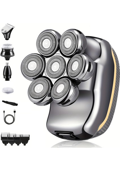 6'sı 1 Arada Erkek Elektrikli Başlıklı Tıraş Makinesi Şarj Edilebilir Kablosuz Saç Tıraşı Kel Adam Için Su Geçirmez Islak Kuru Sakal Düzeltici (Yurt Dışından)